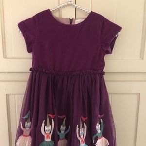 Mini Boden purple ballerina cats dress. Size 5-6.